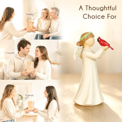 Angel Holding Cardinal Resin Figurine Gift for Women, Memorial Sympathy Gift for Loss of Loved One, Home Shelf and Tabletop Decor, Gift Box Included - style: Angel Holding Cardinal