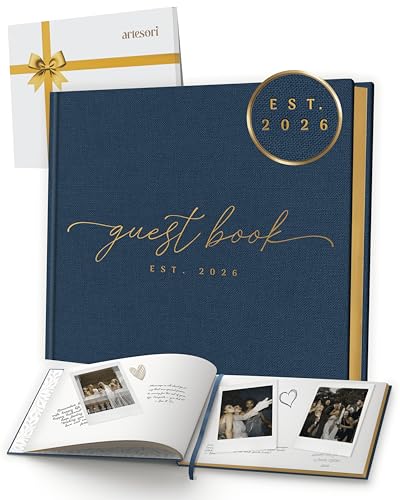Custom 2026 Wedding Guest Book for Reception — Gold-Foiled Navy Guestbook to Sign in, Elegant Baby Shower Guest Book for Party & Birthday — Photo & Polaroid Guest Book for Wedding & Bridal Shower - size: Est. 2026