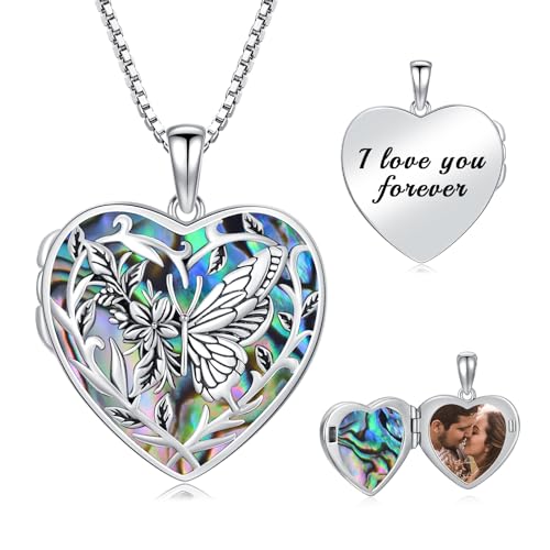 Dorunmo Locket Necklace 925 Sterling Silver Pictures Photo Keep Someone Near to You Custom Lockets Mother's Day Jewelry Personalized Photo Locket Gifts - color: I-Butterfly-Abalone, style: Locket Only