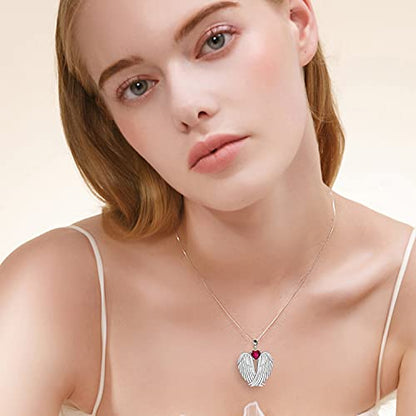 YFN Angel Wings Necklace 925 Sterling Silver Guardian Angel Wings Pendant Necklace Birthstone Necklace for Women Girls Christmas Jewelry Gifts - color: July wings