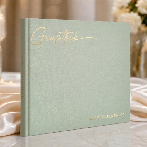 Beautiful Wedding Guest Book for Your Wedding Reception w/ Polaroid Photos | Simply Elegant Guestbook to Sign in and Add Photos - The Perfect Baby Shower Guest Book for the Special Day - color: Sage