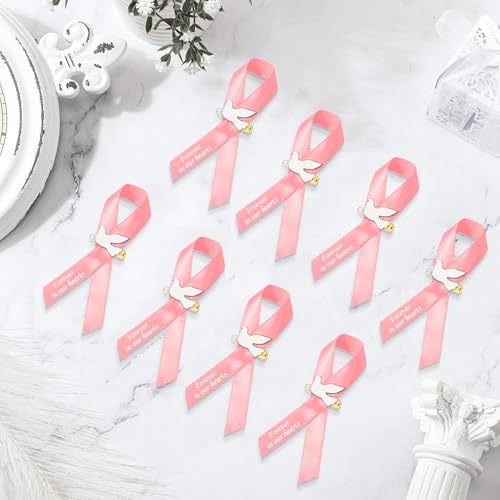 Geosar 100 Pcs Dove Funeral Memorial Ribbons Pins Memorial Service Respect Funeral Personalized Ribbon Bow with Safety Pins and White Dove for Mourning Mental Health Awareness Month Gifts(Pink) - color: Pink, style: Pigeon