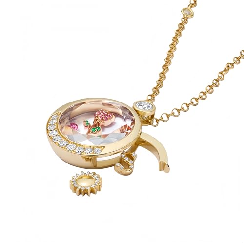 Glass Locket Necklace for Women 18K Round Gold DIY Floating Round Locket Pendant Photo Lockets Floating Memory Necklace
