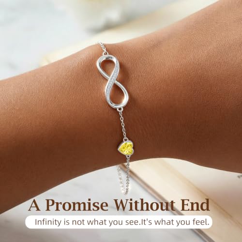 CDE 925 Sterling Silver Infinity Birthstone Bracelet Jewelry Gift for Women | Hypoallergenic,Non Tarnish,Heart CZ,Nickel-Free & Lead-Free,Anniversary Christmas Birthday Idea Gifts for Wife Girlfriend Her - color: 11-Nov