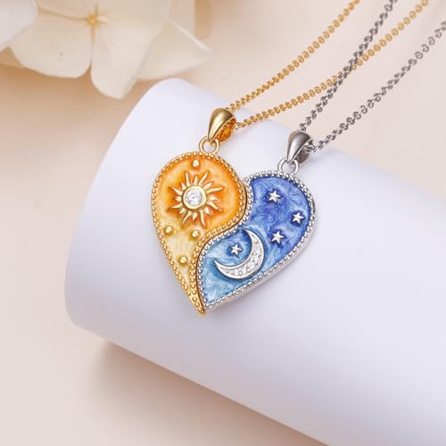 FLYOW S925 Sterling Silver Best Friend Couple Pendant Friendship Sun Moon Lotus Yin Yang Matching Bff Necklace for Women Jewelry - style: Heart Yin Yang