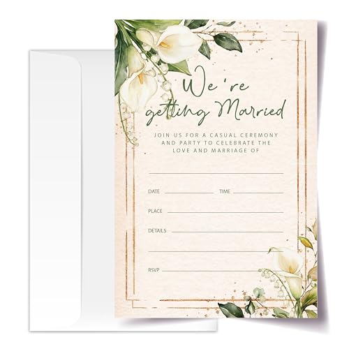 Floral Wedding Invitation Cards with Envelopes, 20 Sets Calla Lily Wedding Invites, Eucalyptus Greenery Bridal Shower Engagement Announcement 4x6 Inch We're Getting Married Invitations (219) - color: Calla Lily