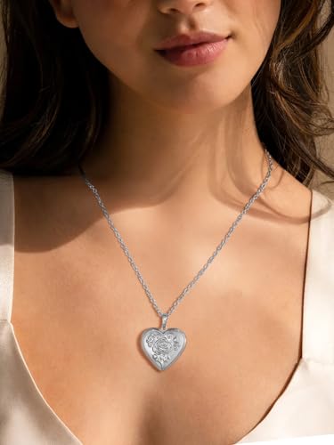 FindChic Locket Necklace for Women Custom Photo Memorial Gifts Multi-Shaped - color: Silver-Embossed Heart