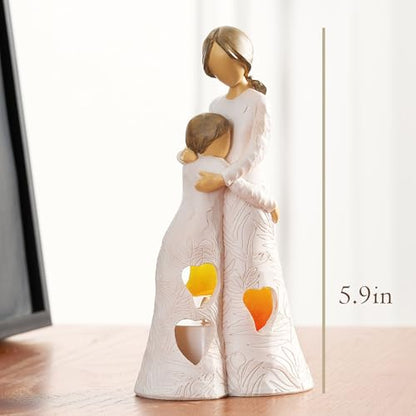 Best Mother Gifts from Daughter Unique Candle Holder Statue | with Flickering LED Light Sentimental Gifts for Mom Resin Mother Daughter Tealight Candle Holders Figurine (Frame for Free) - color: Gifts for Mom