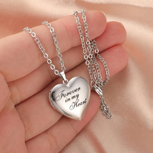 PHOCKSIN Personalized Locket Necklace for Women Photo Necklace with Customized Picture Birth Flower Birthstone Customizable Birthday Gifts - color: #11 Heart Forever In My Heart