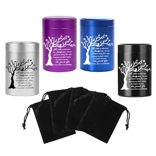 RIPFEVURN 4pcs Tree of Life Small Urns for Human Ashes 2.75 Inch Mini Butterfly Cremation Mini Urns for Ashes Adult Female Male Aluminum Keepsake Urns for Ashes Holder for Women Men