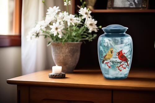Cardinal Urn - Full Size Cardinal Couple Cremation Urn - Adult Cozy Cardinals Urns for Men and Women - Cardinals Funeral and Memorial Urns for Human Ashes Upto 210 Lbs with Velvet Bag (Large) - size: Large