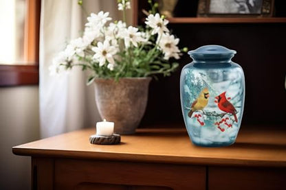 Cardinal Urn - Full Size Cardinal Couple Cremation Urn - Adult Cozy Cardinals Urns for Men and Women - Cardinals Funeral and Memorial Urns for Human Ashes Upto 210 Lbs with Velvet Bag (Large) - size: Large