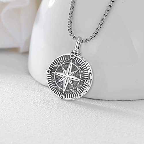 Compass Necklace for Women Men 925 Sterling Silver Pendant Urn Necklaces for Ashes Picture Locket Necklace Anchor Necklace Viking Necklace Crystals CZ Moonstone Abalone Shell Turquoise Compass Jewelry - color: T-L-Compass Urn Necklace, style: Urn Necklace