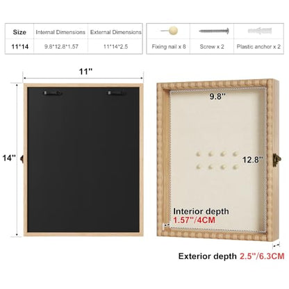 Love-KANKEI Deep Shadow Box 11x14,Solid Wood Beaded Edge Frame,Natural - color: Natural, size: 11x14