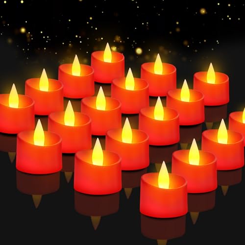 Realistic Flameless LED Tea Lights - 24 Pack Premium LED Tea Lights for Christmas Mantel, Valentine's Dinner & Wedding Centerpieces (Red Base, 24 Pack) - color: Red Base, size: 24 Pack