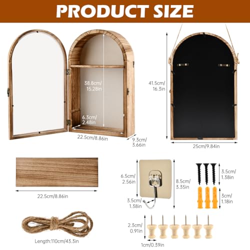 Shadow Box Frame, 10x16 Large Shadow Boxes Display Cases with Linen Back and Removable Shelves, Arch Memory Box for Medals, Photos, Memorabilia, Wedding Bouquet, Awards, Keepsakes, Carbonized Brown