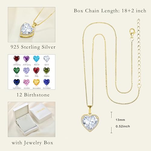 925 Sterling Silver Halo Heart Necklace for Women | Lwsary Love Heart Necklace, Heart Cut Birthstone Jewelry for Her - color: Gold