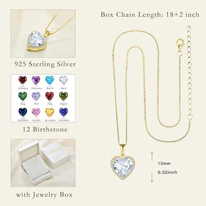925 Sterling Silver Halo Heart Necklace for Women | Lwsary Love Heart Necklace, Heart Cut Birthstone Jewelry for Her - color: Gold