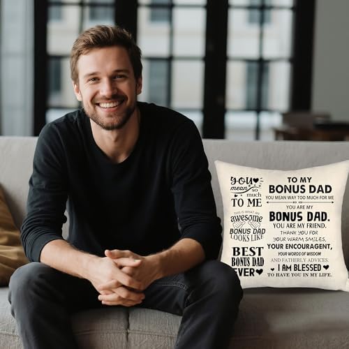 Bonus Dad You Mean Way Too Much for Me Throw Pillow Covers for Bonus Dad from Bonus Daughter Bonus Son Birthday Father's Day - color: Bonus Dad