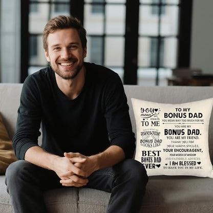 Bonus Dad You Mean Way Too Much for Me Throw Pillow Covers for Bonus Dad from Bonus Daughter Bonus Son Birthday Father's Day - color: Bonus Dad