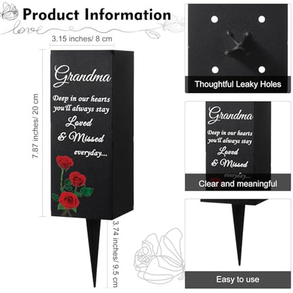 Geosar Grandma Cemetery Vases for Grave Metal Cemetery Grave Flower Vase Memorial Flower Holder with Spike Floral Graveyard Decorations for Burial Ground Lawn Yard Funeral Favors - style: Grandma