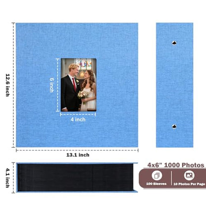 Ruibytree Extra Large Capacity Photo Album 4x6 Pictures 1000 Pockets, Blue | Linen Cover, Horizontal & Vertical 4x6 Photos, Removable Acid-Free Pages, Front Display Window, for Family, Wedding & Travel - color: Blue