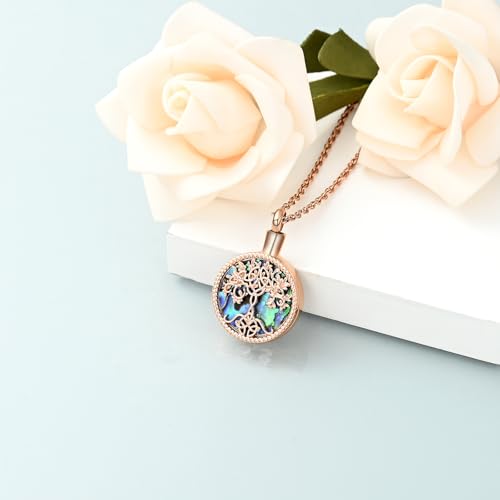 shajwo Cremation Jewelry Tree of Life Urn Ashes Necklace for Women Men Abalone shell Ash Pendant Keepsake Memorial Jewelry of Loved One - color: Rose Gold