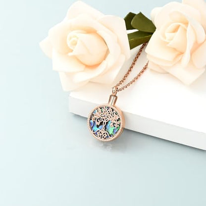 shajwo Cremation Jewelry Tree of Life Urn Ashes Necklace for Women Men Abalone shell Ash Pendant Keepsake Memorial Jewelry of Loved One - color: Rose Gold
