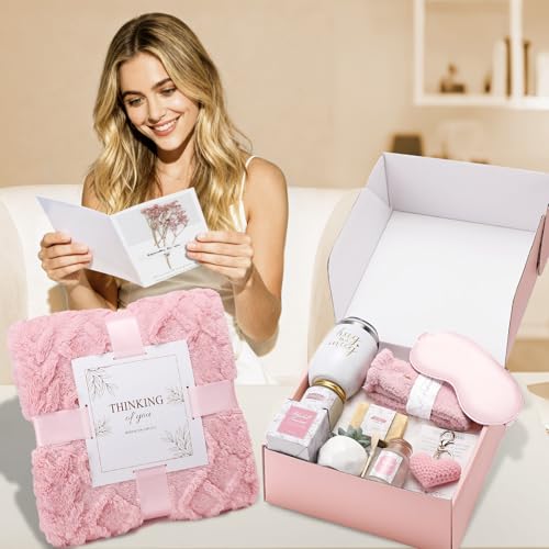 Get Well Gifts for Women Self Care Gifts Basket - Relaxing Spa Care Package After Surgery Feel Better Sympathy Mothersday Birthday Gift for Her Mom Sister Friend Wife (Pink) - color: Pink