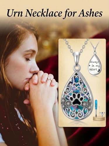 WINNICACA Urn Necklaces for Ashes 925 Sterling Silver Butterfly Hummingbird Dragonfly Teardrop Ash Necklace Cremation Jewelry Urn Pendants for Women Memorial Gifts for Birthday Christmas Funeral - style: 9-Pet Print Urn Necklace