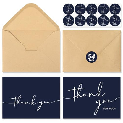NESCCI 54 PCS Thank You Cards With Envelopes,3.5x5 Inch Minimalistic Design | Navy Blue Thank You Card,Thank You Notes for Wedding, Business, Baby Shower, Small Business, Funeral, Graduation - size: 54 Pack