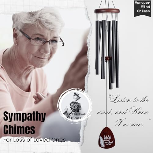 Memorial Wind Chimes for Loss of Loved One, Windchimes in Memory of a Loved One, Sympathy Gift Baskets, Bereavement Condolence Gifts, Memorial Gifts for Loss of Mom, 32" Sympathy Feather, Black - size: 32" Feather