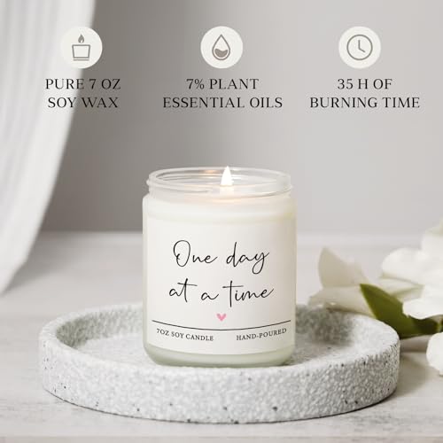 Get Well Gifts for Women Men, Thinking of You Gift-One Day at A Time Candle | Lavender Scented 7oz, Inspirational Breast Cancer Care Present, Encouragement Sympathy Bereavement Christmas Gift