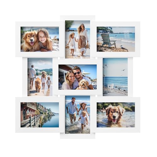 SONGMICS Collage Picture Frames for Wall Decor, 9-Pack 4 x 6, Glass Front - color: Cloud White, size: 9 Pack