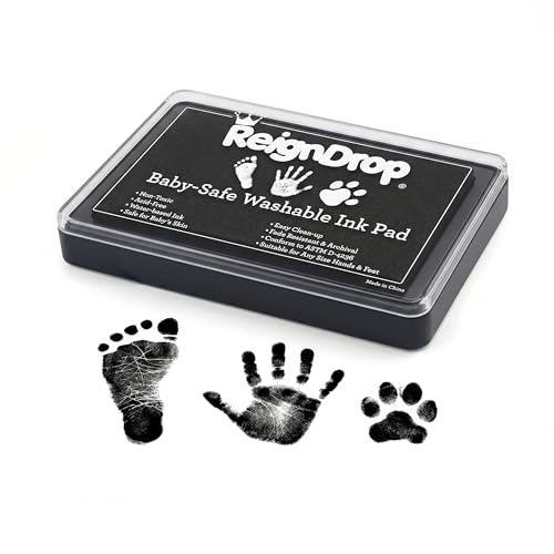 ReignDrop Baby Ink Pad for Hand and Footprints, Non-Toxic Acid-Free Keepsake Kit, Smudge-Proof Archival Ink Wipes Off Skin, for Scrapbook, Photo Album, Frames & Pet Paws, Baby Gift (Black) - color: Black