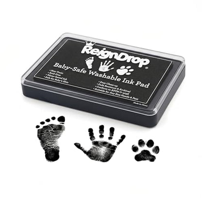 ReignDrop Baby Ink Pad for Hand and Footprints, Non-Toxic Acid-Free Keepsake Kit, Smudge-Proof Archival Ink Wipes Off Skin, for Scrapbook, Photo Album, Frames & Pet Paws, Baby Gift (Black) - color: Black