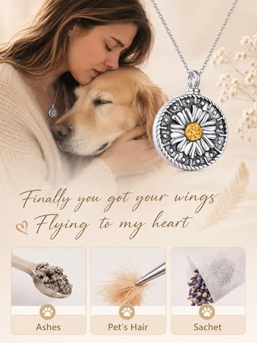 KINGWHYTE Urn Necklace for Ashes S925 Sterling Silver Cremation Jewelry for Ashes of Loved Ones Keepsake Memorial Pendant for Women - style: Sunflower(Personalized)