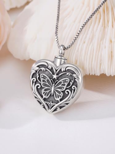 WINNICACA Cremation Jewelry for Ashes Locket Ashes Necklace Urn Necklace for Women Sterling Silver Cremation Necklace for Ashes Fine Keepsake Picture Necklace Memorial Jewelry - style: D04-Butterfly Urn Necklace
