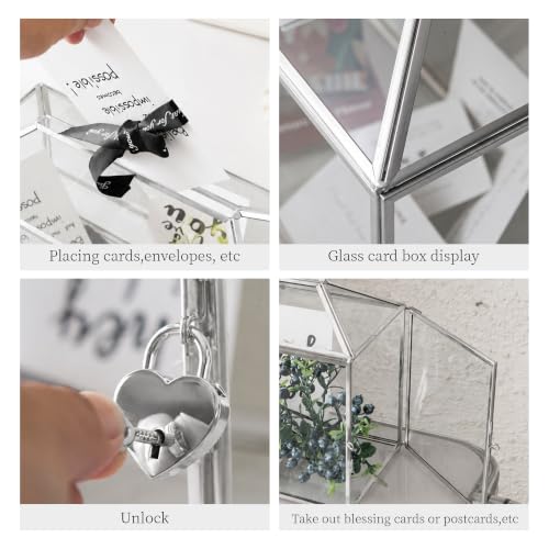 Wedding Glass Card Box with Slot and Lock, 10.2 x 6 x 8 Inch, Small Silver Geometric Cards Holder for Birthdays Party Reception, Wishing Well - Slot Length 6.3'' (Glass Box Only) - color: E-Small Silver Card Box 10.2''