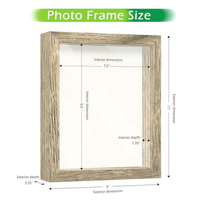 FrameWorks 8x10 Driftwood Wooden Shadow Box Frame – Soft Felt Back, Tempered Glass, and Included Elegant White Ball Push Pins - color: Natural, size: 8"x10"
