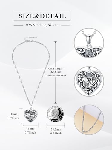 Personalized Heart Locket Necklace That Holds Pictures 925 Sterling Silver Custom Photo Lockets Necklaces Jewelry Gifts for Family Women Lover - color: Butterfly, style: Locket Only