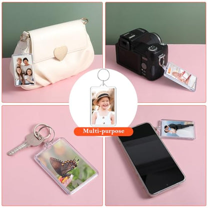 50 PCS Photo Insert Keychains, Acrylic Clear Blank Keyrings Picture Frame Keyring with Split Ring for Personalised Custom and Passport Photo Size, 1.8 Inch by 2.8 Inch