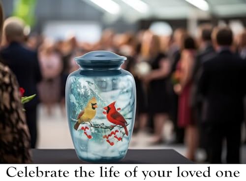 Cardinal Urn - Full Size Cardinal Couple Cremation Urn - Adult Cozy Cardinals Urns for Men and Women - Cardinals Funeral and Memorial Urns for Human Ashes Upto 210 Lbs with Velvet Bag (Large) - size: Large