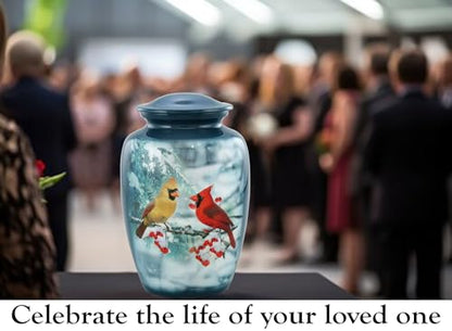 Cardinal Urn - Full Size Cardinal Couple Cremation Urn - Adult Cozy Cardinals Urns for Men and Women - Cardinals Funeral and Memorial Urns for Human Ashes Upto 210 Lbs with Velvet Bag (Large) - size: Large