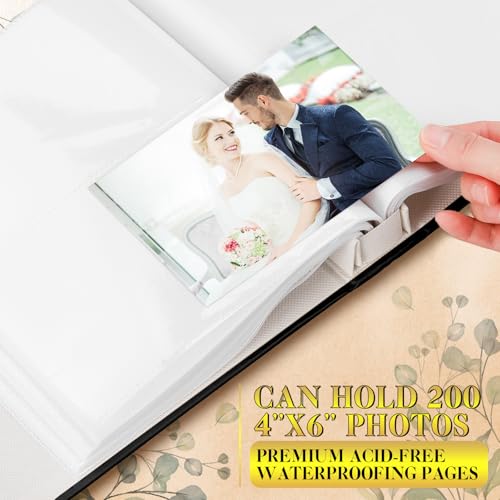 Dunzoom Memory Photo Album Holds 200 Pcs 4 x 6 Inch Leather Wedding Anniversary Family Photo Album with Front Window Double Heart Memory Scrapbook for Couple Gifts () - style: Black Our Wedding