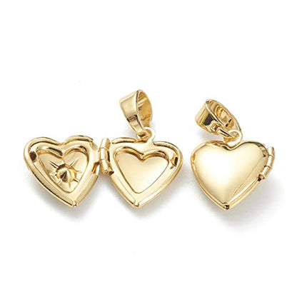 Beadthoven 10pcs Cubic Zirconia Heart Locket Pendants Real 18K Gold Plated Heart Photo Frame Charms Photo Holder Memory Locket Pendants for DIY Necklace Jewelry Making - color: Gold-Heart-with CZ Stone