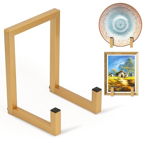 Plate Holder Stands for Display - 8 Inch Metal Picture Plaque Frame Photo Stand Displaying, Large Gold Easels for Books Platters Artworks Collectibles Dishes Creation Tabletop Decor - color: Gold, size: 8 Inch