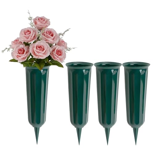 Black Duck Brand Set of 4 Green Cemetery Vases - 9.75"x3" Including Stake - Green to Blend with Turf - color: Green
