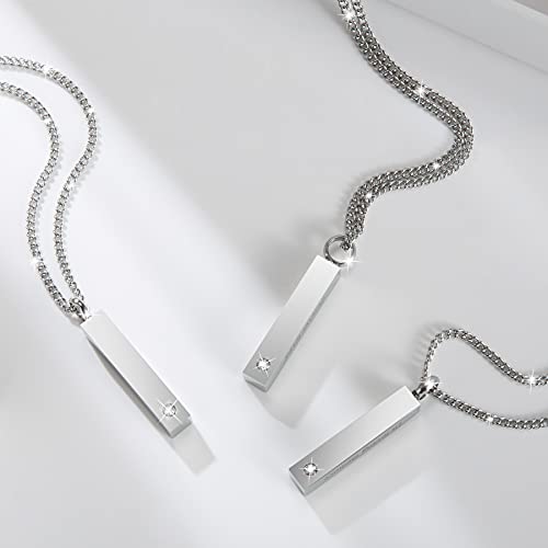 Crystal Black Cremation Jewelry for Ashes Silver Urn Necklace for Ashes, Birthstone Cube Urns Memorial Ashes Necklace Pendant Keepsake, Cremation Urn Jewelry Bar Locket With CZ - style: 3 Pack silver urn necklace