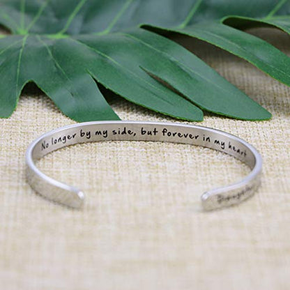Memorial Gifts for Loss of Mom Dad In Memory of Jewelry Sympathy Bracelet | Bereavement Cuff Secret Message Engraved Grief Gifts for Women - style: Daughter Memorial-No longer by my side